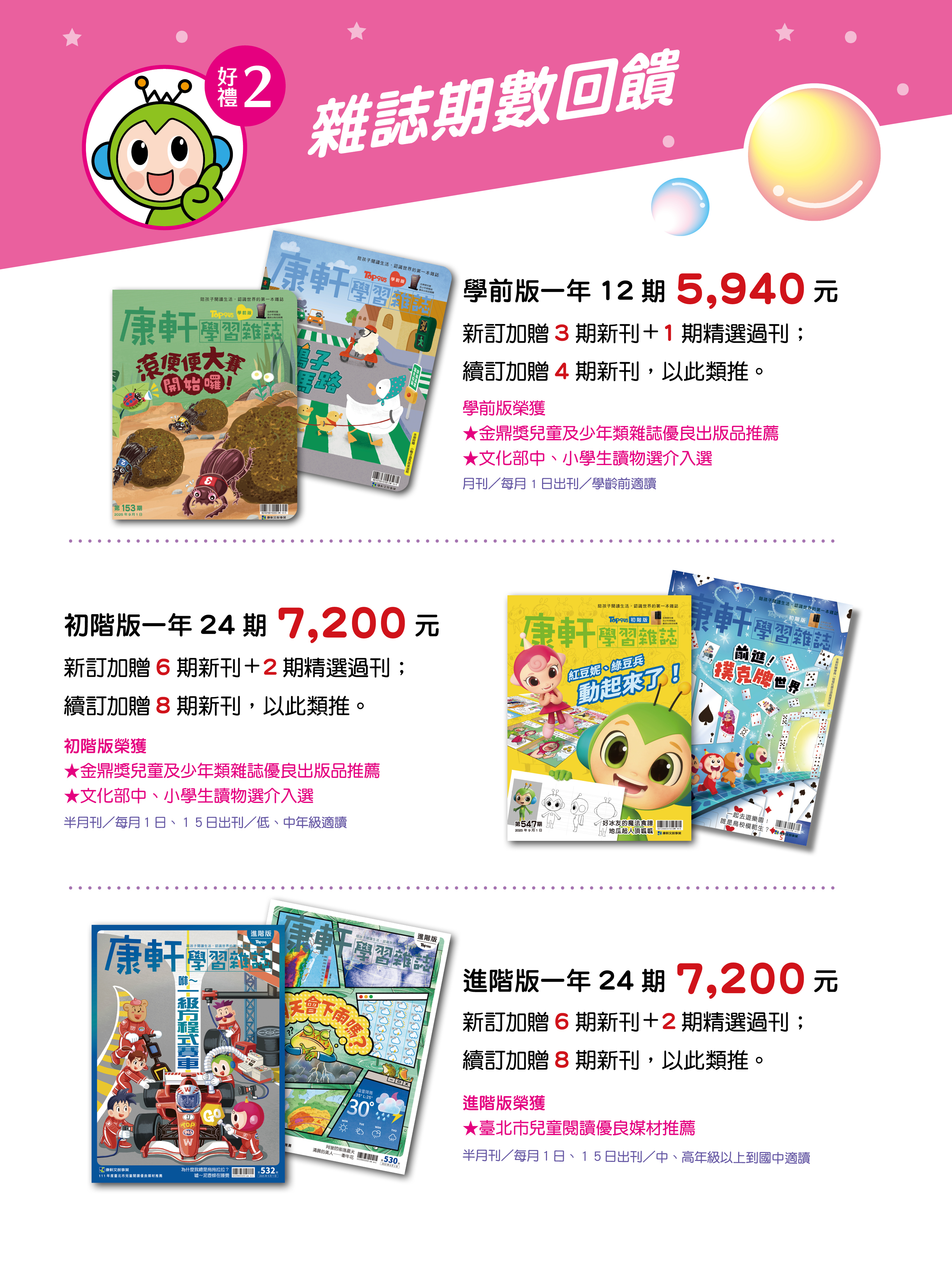 雜誌訂閱好禮三重送~旋風空氣泡、雜誌期數回饋、優質主題套書，打造聰明學習腦！